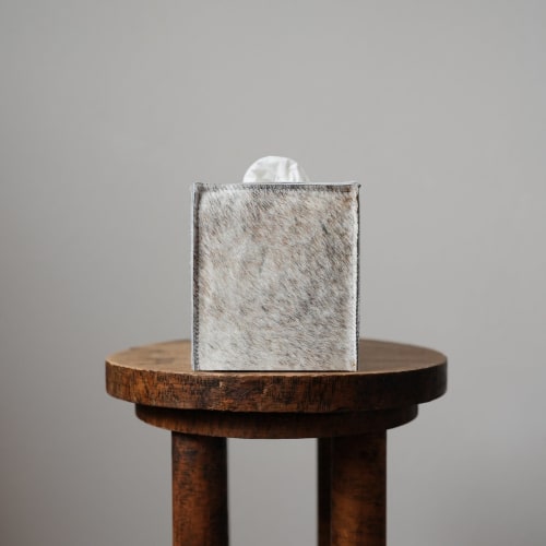 Ash & Ember Speckled Hair-On-Hide Leather Single Tissue Box Cover | Storage by Vantage Design