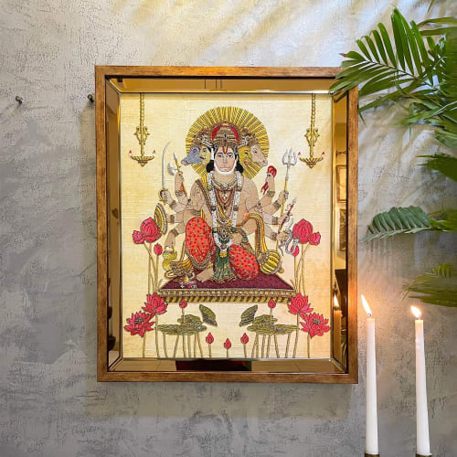 Panchmukhi Hanuman Ji Hindu God For Positive Energy Strength | Embroidery in Wall Hangings by MagicSimSim