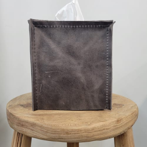 Slate Grey Leather Single Tissue Box Cover | Storage by Vantage Design