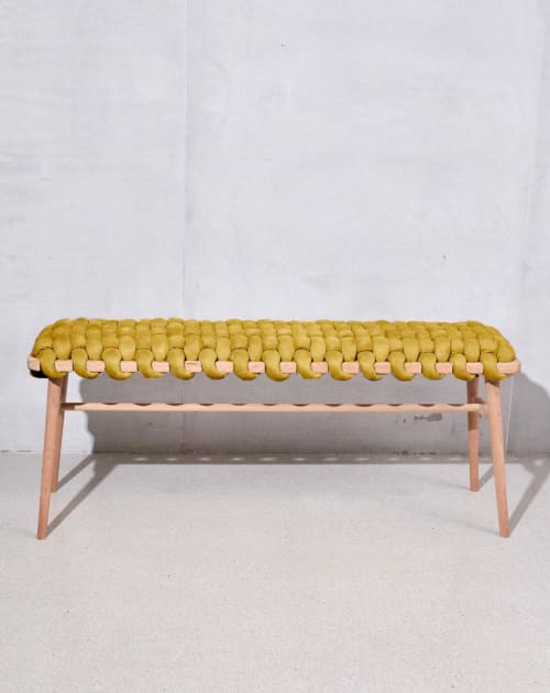 Desert Yellow Vegan Suede Woven Bench | Benches & Ottomans by Knots Studio