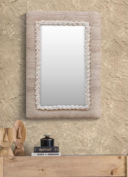 Handwoven Wool Frame Mirror, Modern Boho Wall Decor (20x32 inches) | Decorative Objects by Swiflo