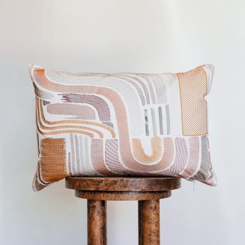 Embroidered Geometric Shapes in Orange, Silver, and Rose 14x20 | Pillows by Vantage Design