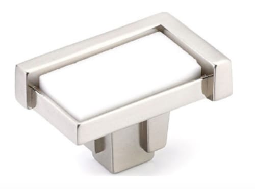 Astratto White Rectangle Knob With Satin Nickel Finish | Hardware by Windborne Studios