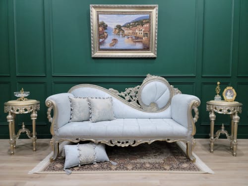 Victorian Style Sofa/Aged Gold Leaf Hand Carved Wood Frame / | Couches & Sofas by Art De Vie Furniture