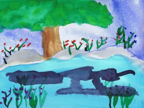 Peaceful Landscape - Original Watercolor | Watercolor Painting in Paintings by Rita Winkler - "My Art, My Shop" (original watercolors by artist with Down syndrome)