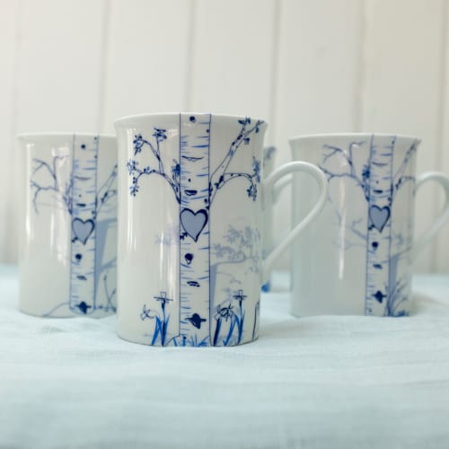 Personalized Ceramic Birch Mug Set – Custom Initials in Heart Design | Work by Rust Designs