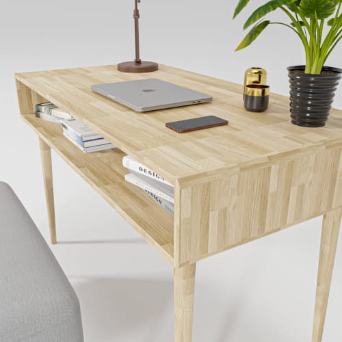 Oak Solid Wood Desk, Executive Office Desk With Storage, Liv | Tables by Picwoodwork