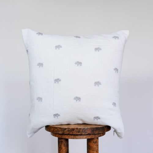 Mini Grey Buffalo on cream Linen Pillow 20x20 | Pillows by Vantage Design