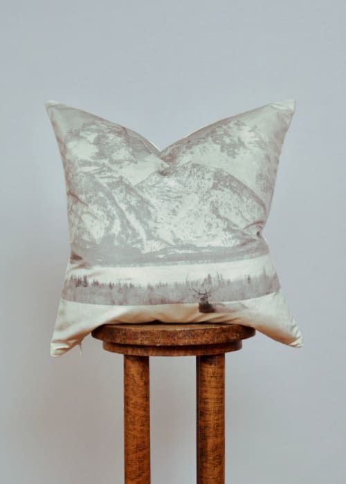 "Elk and the Tetons" Velvet Pillow 20x20 | Pillows by Vantage Design
