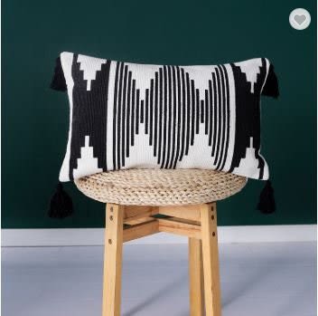 woven tassel pillow // black and white woven pillow // black | Pillows by velvet + linen