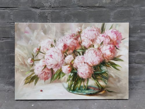 Large paintings floral canvas, Peony paintings original | Oil And Acrylic Painting in Paintings by Natart