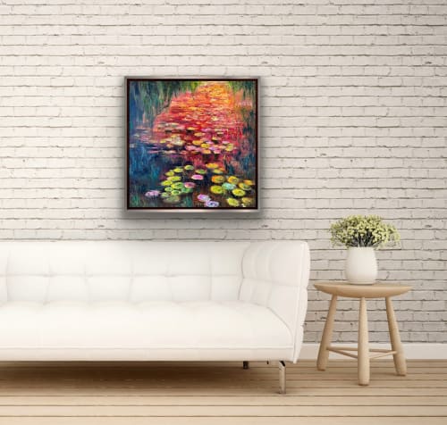 Water Lilies On Fire | Oil And Acrylic Painting in Paintings by Checa Art