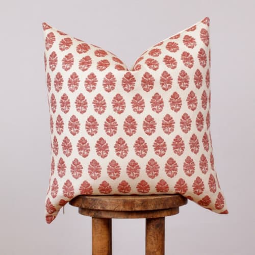 Red & Cream Woven Botanical Leaf Decorative Pillow 20x20 | Pillows by Vantage Design
