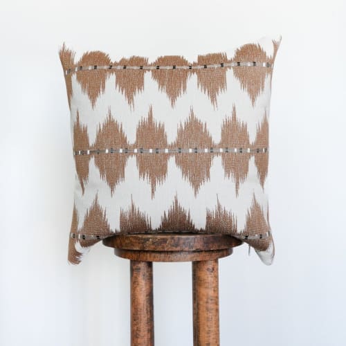 Gold Embroidered Black & White Ticking Linen Pillow 19x19 | Pillows by Vantage Design
