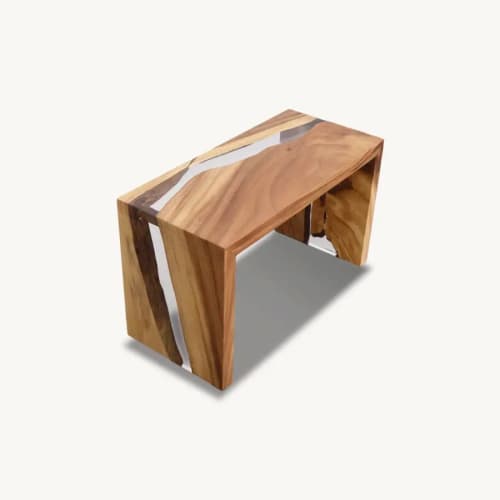 Saman Epoxy Bench - Waterfall Legs, Transparent Epoxy | Benches & Ottomans by Holzsch