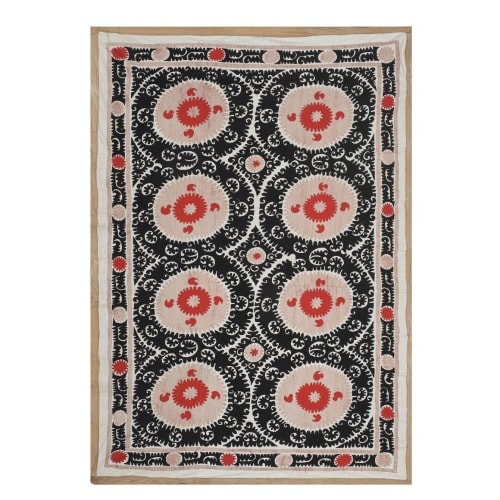 Vintage Black and Pink Suzani from Samarkand Uzbekistan | Wall Hangings by Vintage Pillows Store