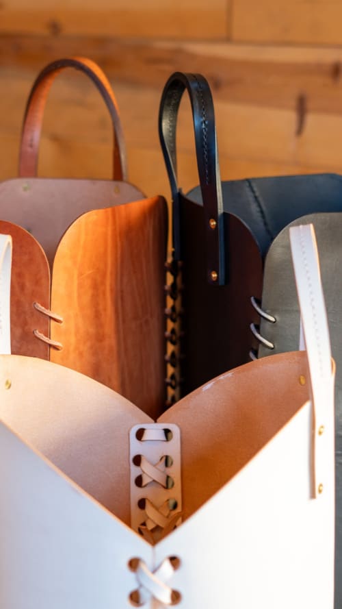 12in Leather Basket | Storage Basket in Storage by Harrow and Sickle Leather Design