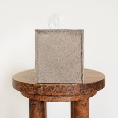 Warm Caramelized Taupe Hair-On-Hide Tissue Box Cover | Storage by Vantage Design