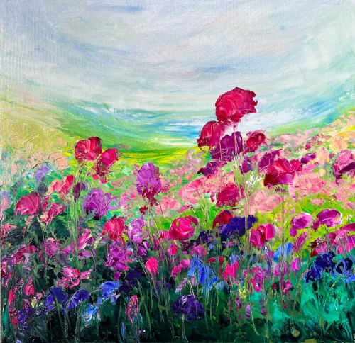 Field of Carnations | Oil And Acrylic Painting in Paintings by Checa Art