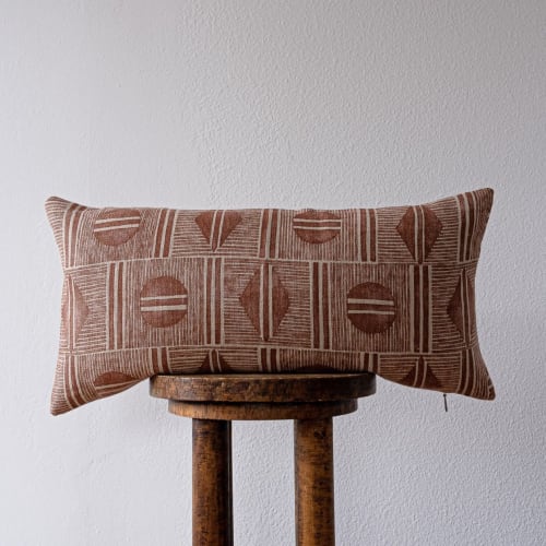 Canyon Red Geometric Linen Lumbar Pillow 12x24 | Pillows by Vantage Design