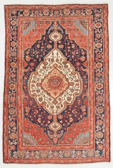 Antique Rug | 4.5 x 6.6 | Rust Pink Navy Beige French Blue | Area Rug in Rugs by The Loom House