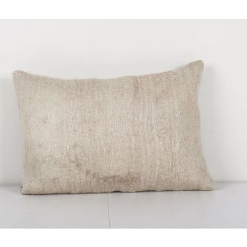 Handmade Organic Wool White Lumbar Pillow Cover, Ethnic Chai | Cushion in Pillows by Vintage Pillows Store