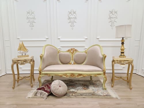French Style Settee / 21K Gold Leaf Accent/ Hand Carved Wood | Couches & Sofas by Art De Vie Furniture