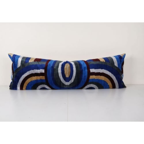 Colorful Ikat Velvet Pillow, Handwoven Silk Velvet Extra Lon | Cushion in Pillows by Vintage Pillows Store