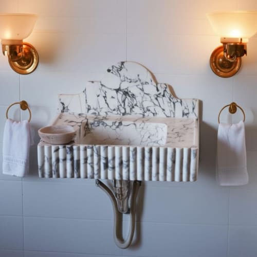 Modern Design Fluted Calacatta Viola Marble Sink : A Unique Work of Art for Your Bathroom | Water Fixtures by AYMARBLEDESIGN LLC