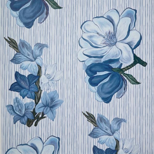 Steel Magnolia Slate Blue Wallpaper | Wall Treatments by Stevie Howell