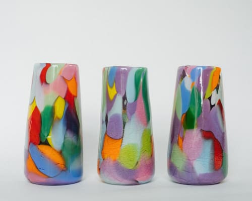 Glass Blown Rainbow Crackle Vase | Vases & Vessels by Maria Ida Designs