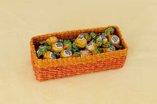 Abaca Storage Tray | Orange Pink | Decorative Tray in Decorative Objects by NEEPA HUT