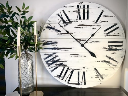 Large White Distressed Wall Clock | Art & Wall Decor by Hazel Oak Farms