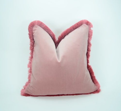 pink brush fringed pillow cover // dusty pink velvet cushion | Pillows by velvet + linen