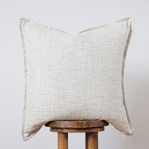 Grey & White Woven Linen with Flange Pillow 22x22 | Pillows by Vantage Design