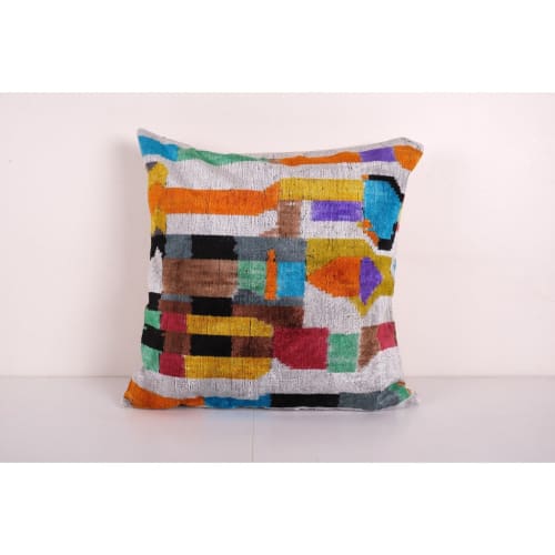 Square Colorful Ikat Pillowcase, Silk Velvet Pillow Cover, A | Pillows by Vintage Pillows Store