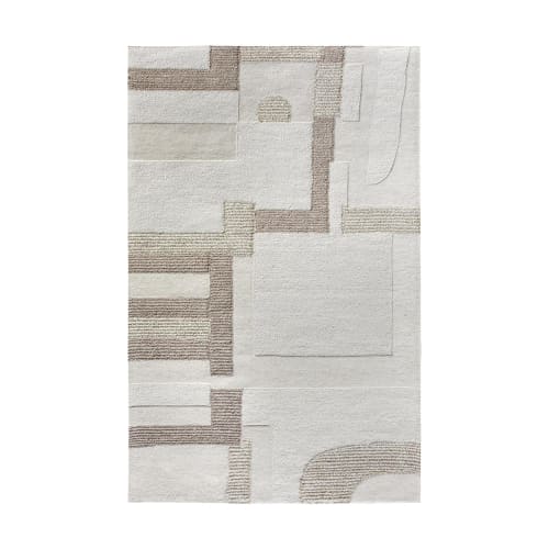 Handmade Geometric Wool Area Rug, Ivory Beige Abstract Carpet | Rugs by Swiflo