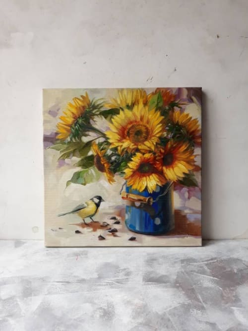 Sunflowers art painting, Yellow flowers canvas painting | Oil And Acrylic Painting in Paintings by Natart