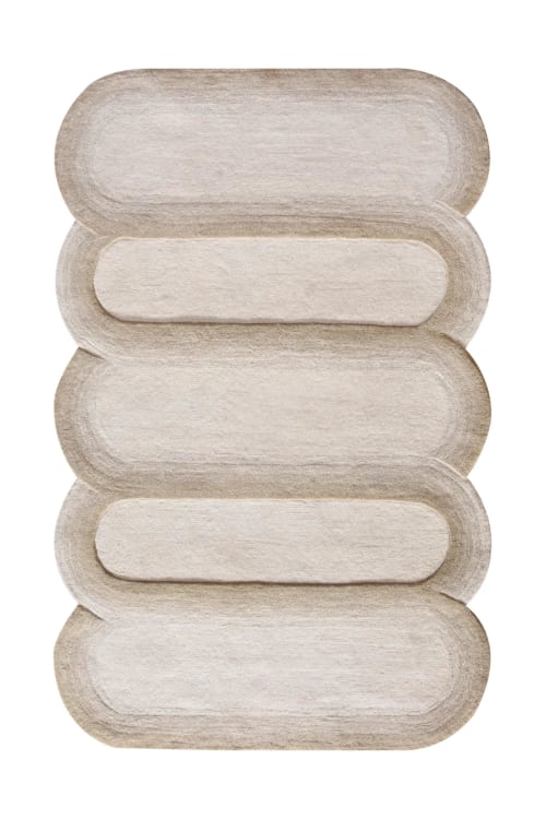 Hand Tufted Wool Area Rug, Ivory Beige Abstract Geometric Floor Decor | Rugs by Swiflo