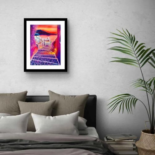 Framed Paper Print – Warm Embrace – Romantic Evening Landscape Art | Work by Eman's Gallery