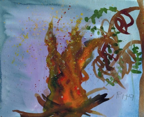 Bonfire for Lag  B’Omer - Original Watercolor | Watercolor Painting in Paintings by Rita Winkler - "My Art, My Shop" (original watercolors by artist with Down syndrome)