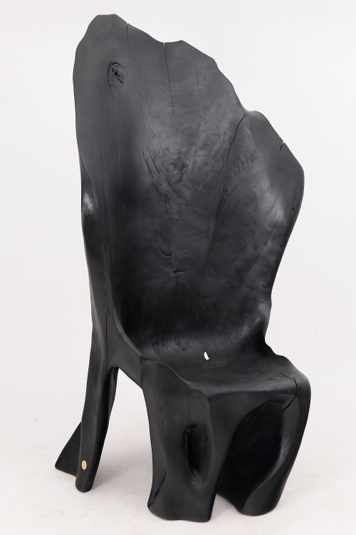 XXL Charred Black Wood Throne Chair in Organic Form by Logniture | Chairs by Logniture