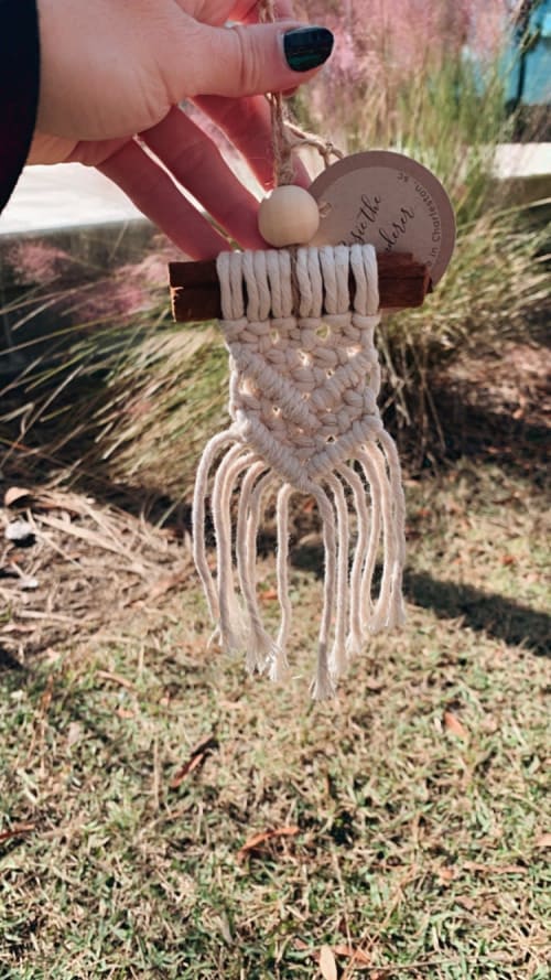 Macrame Ornament on Cinnamon Stick | Decorative Objects by Rosie the Wanderer