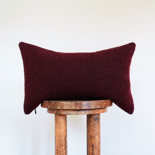 Burgundy Nubby Wool Lumbar Pillow 12x20 | Pillows by Vantage Design