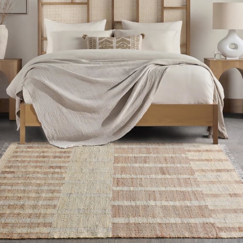 Handwoven Jute Wool Area Rug, Ivory Boho Farmhouse Carpet, Natural Textured Floor Decor | Rugs by Swiflo