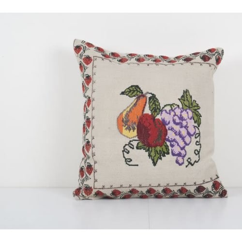 Vintage Handwoven Floral Pattern Kilim Pillow, Square Wool K | Pillows by Vintage Pillows Store