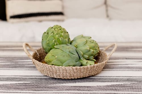 Woven Round Tray I Olive | Decorative Tray in Decorative Objects by NEEPA HUT