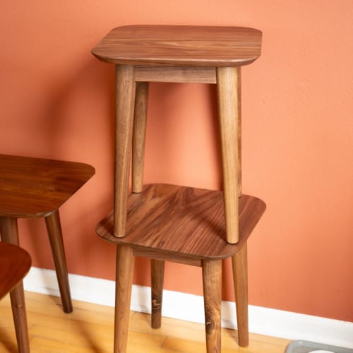Handcrafted Walnut Stool, Mid-Century Modern Side Table, Plant Stand | Chairs by Spacecraft Furnishing