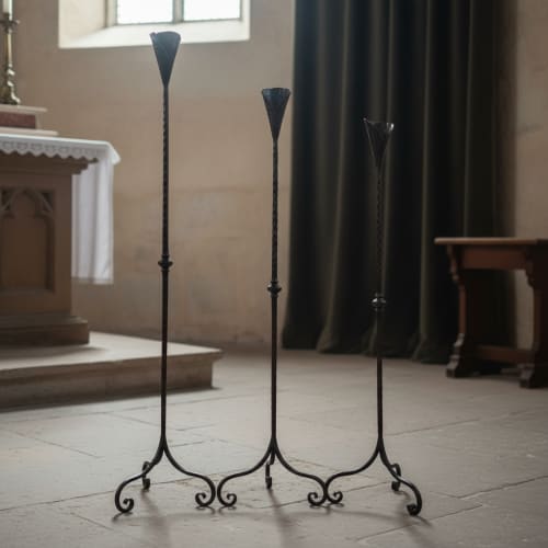 Hand Forged Iron Candelabra Set of 3 (100-110-120cm) | Decorative Objects by Edecra