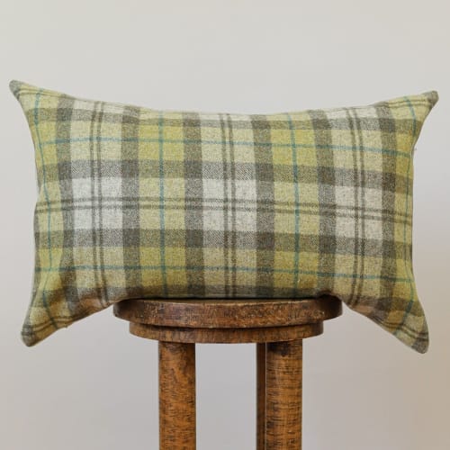 Lime & Aqua Wool Plaid Lumbar 14x22 | Pillow in Pillows by Vantage Design